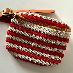 CLARE V. Red and White Striped Belt Bag